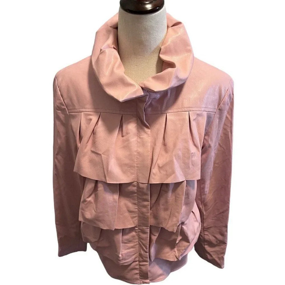 Tribal Faux Leather Jacket Blazer Ruffles Full Zip Front Womens Pink Size 6 - Picture 5 of 10